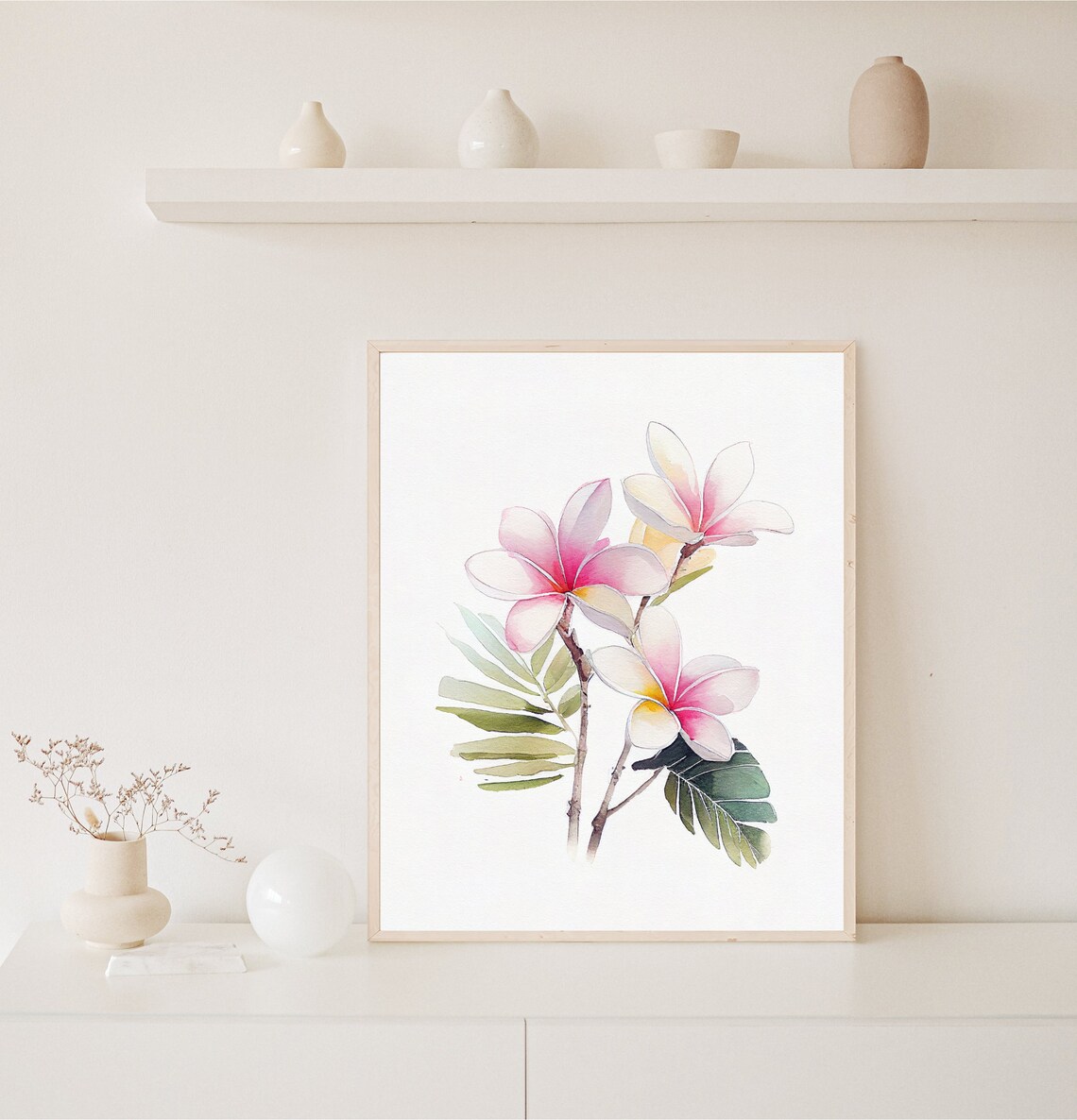 Plumeria Watercolor Art Print, Hawaii Boho Decor - Image 2