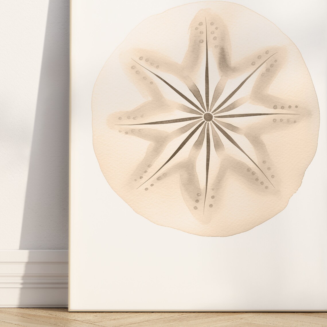 Beige Sand Dollar Watercolor Minimalist Neutral Coastal Wall Art Print Poster - Image 3