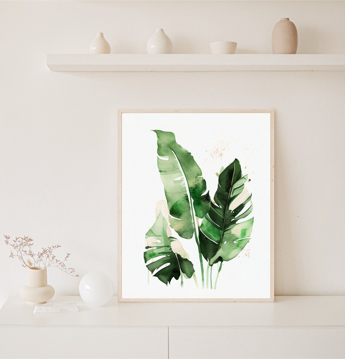 Banana Leaf Watercolor Tropical Art Print, Boho Style - Image 3