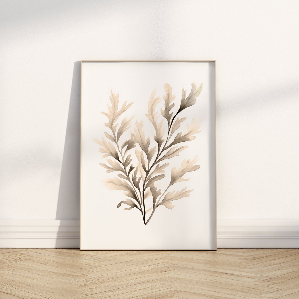 Beige Seaweed Sea Fern Watercolor Minimalist Neutral Coastal Wall Art Print Poster - Image 4