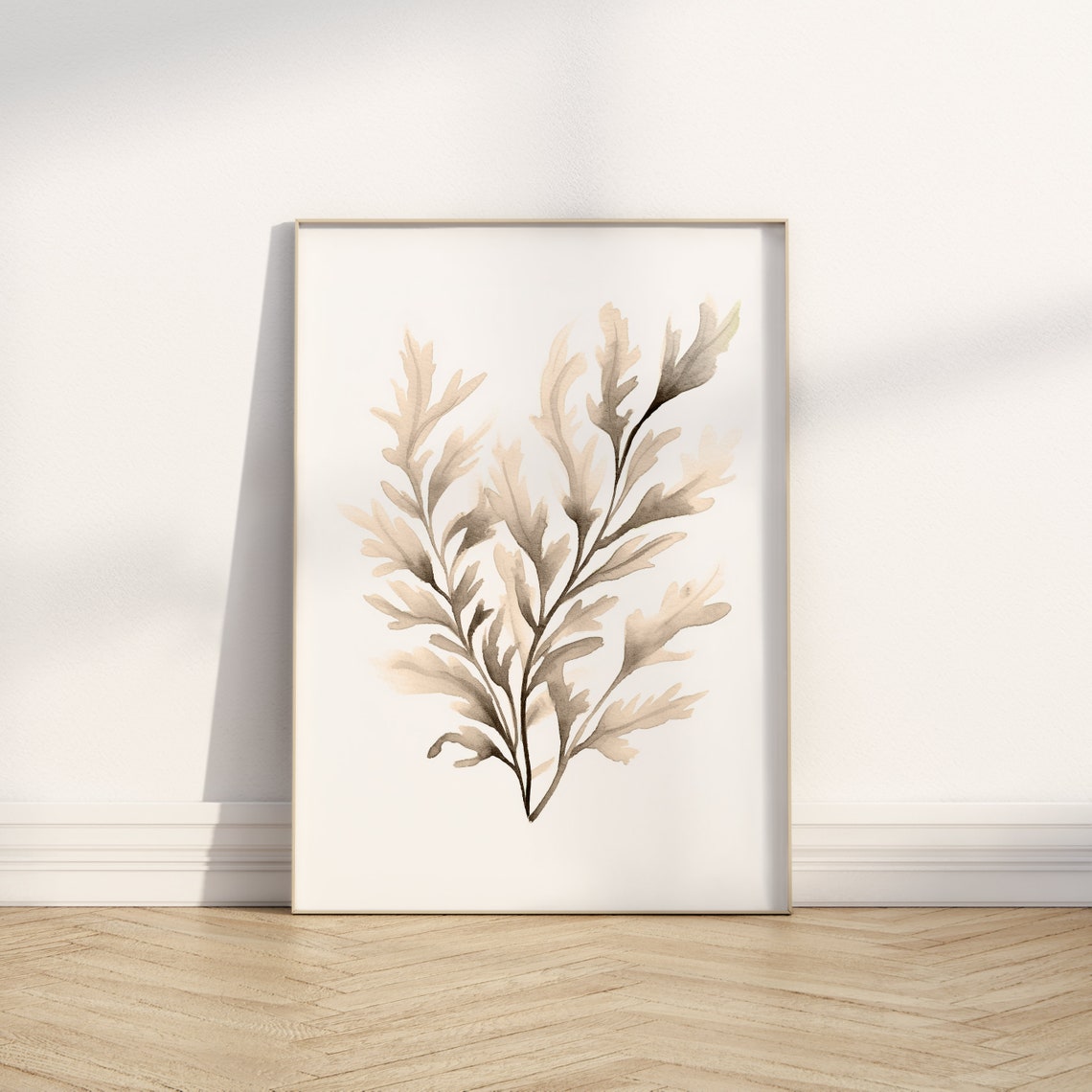 Watercolor Sea Moss Print Beige Algea Art Minimalist Wall Decor Nautical Art Ocean Painting Sea Fern Beach House Art Ecru Seaweed Art - Image 4