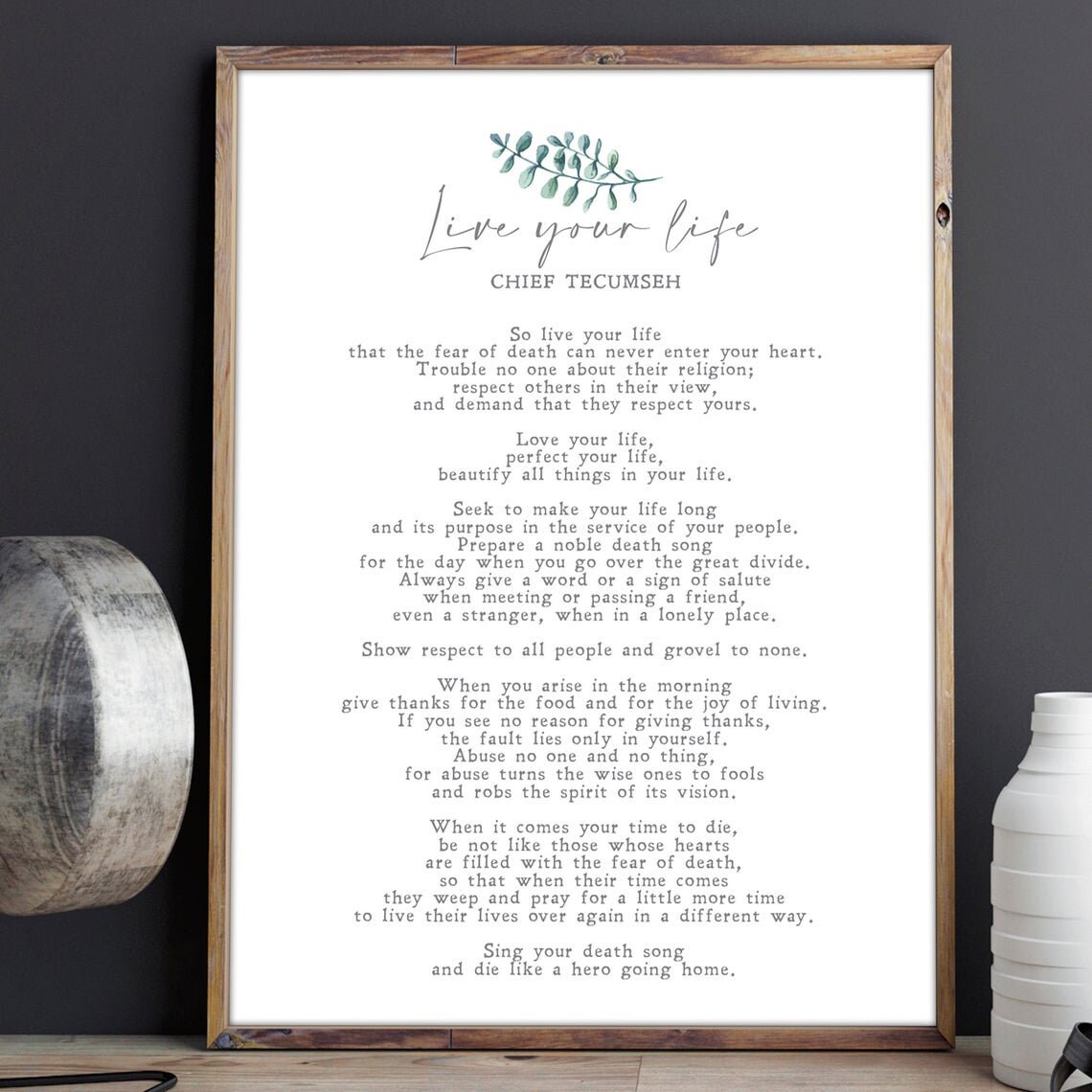 Live Your Life, Chief Tecumseh Minimalist Quote Art Print - Image 2