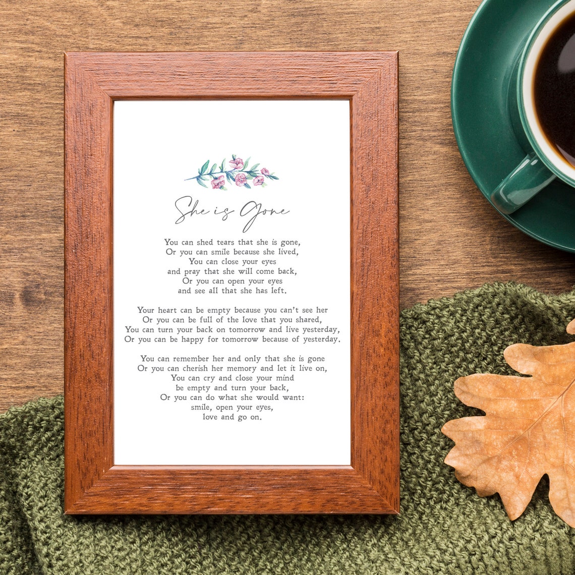 She Is Gone David Harkins Poem Funeral Grief Mourning Print Sympathy Gift Bereavement Quote Instant
