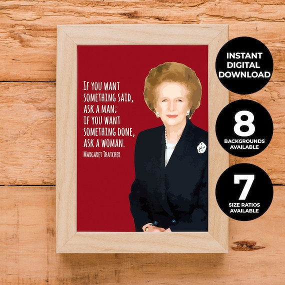 Margaret Thatcher Ask a Woman Quote Portrait Red Background Wall Poster