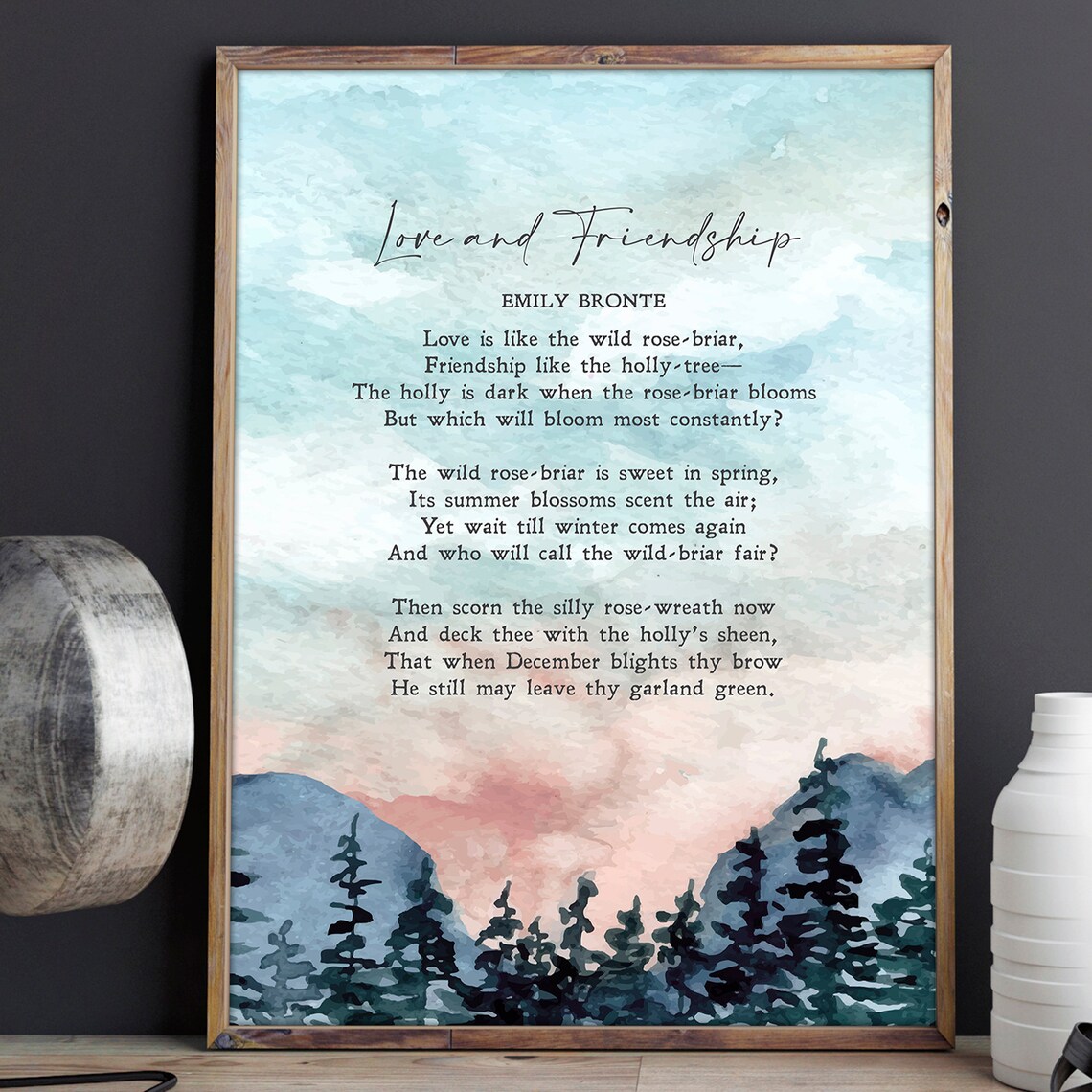 Emily Bronte Love And Friendship Poem Watercolor Forest Art Poster - Image 2