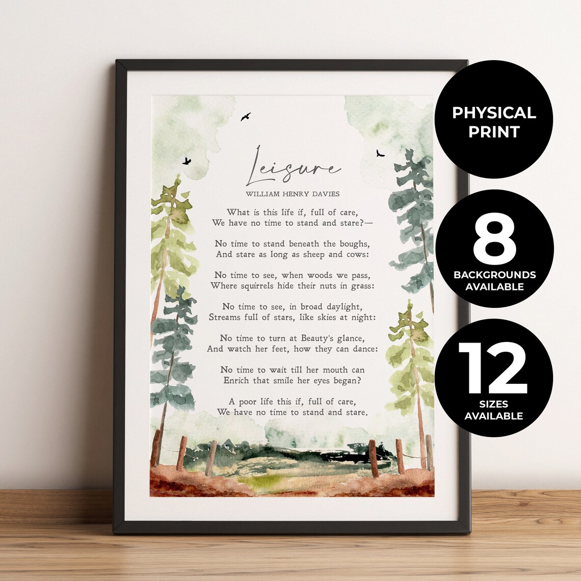 Leisure William Henry Davies Nature Poem Watercolor Forest Print