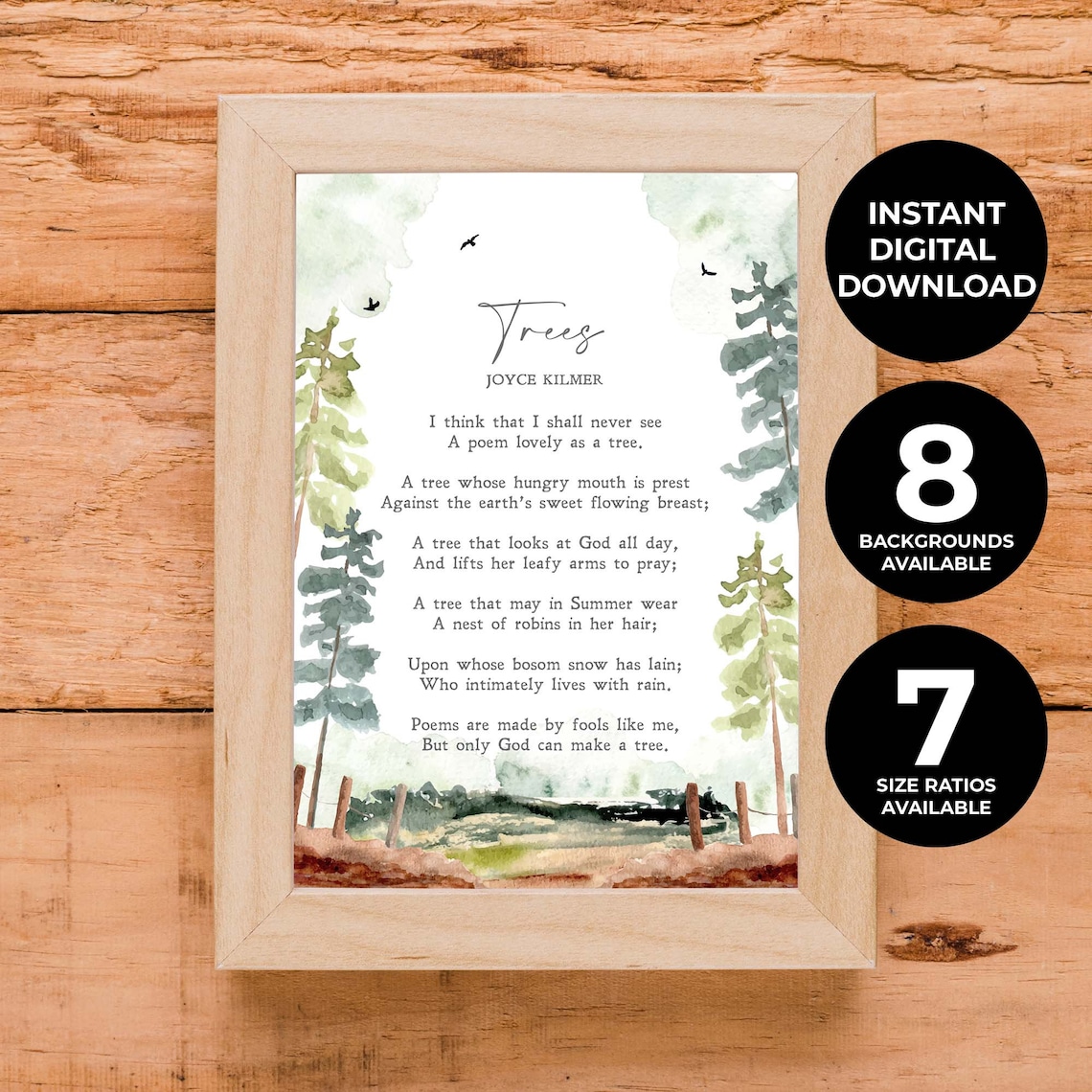 Trees Joyce Kilmer Poem Minimalist Quote Art Print