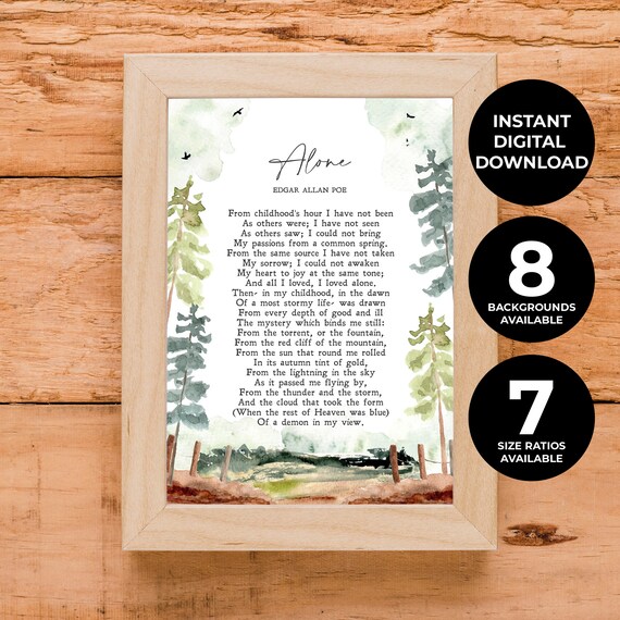 Edgar Allan Poe Alone Poem Watercolor Trees Minimalist Poster