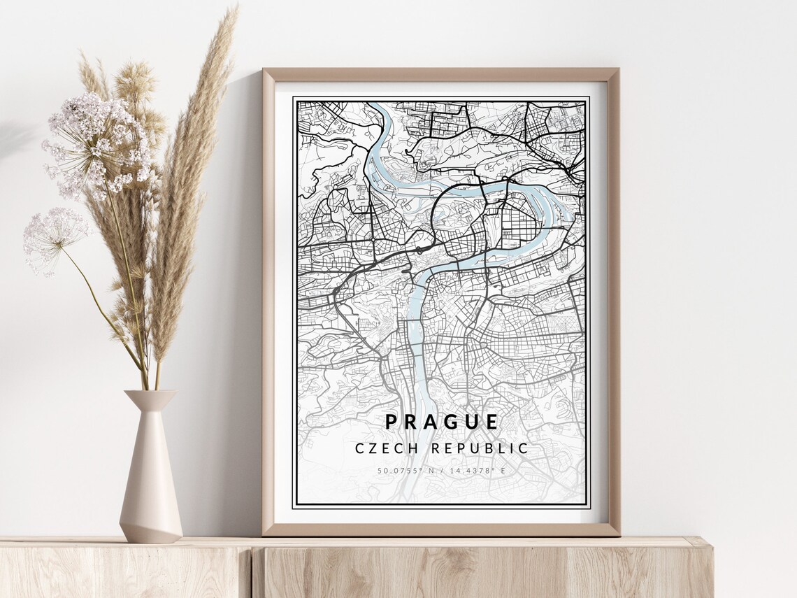 Prague Czech Republic City Map Art Print Geographic Wall Decor Europe