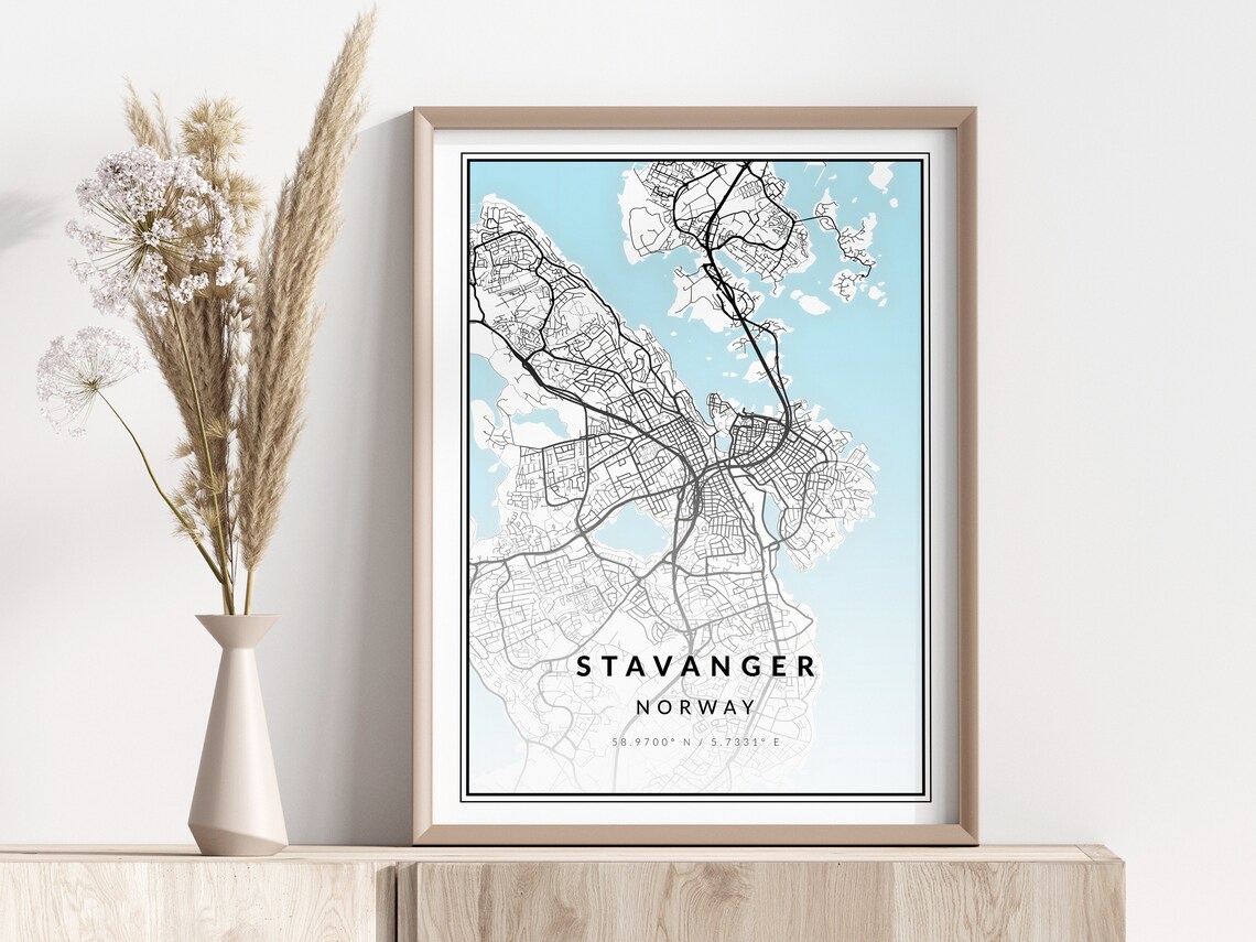 Stavanger Norway City Street Map With Coordinates Travel Poster