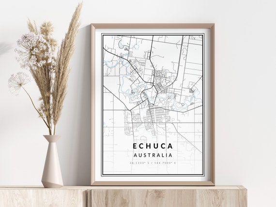 Echuca City Map Print Poster Wall Art Geographic