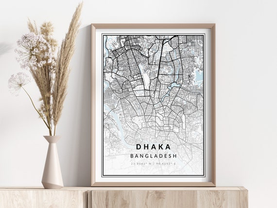 Dhaka City Map Print Poster Wall Art Geographic