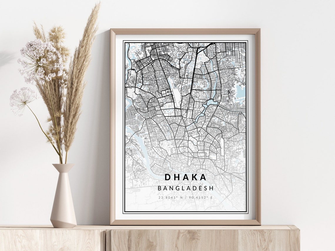 Dhaka City Map Print Poster Wall Art Geographic