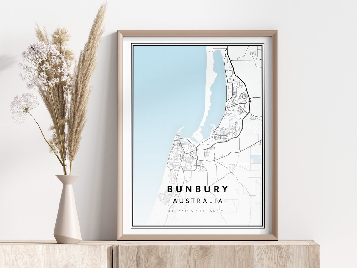 Bunbury City Map Print Poster Wall Art Geographic