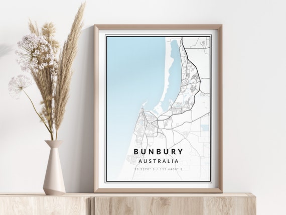 Bunbury City Map Print Poster Wall Art Geographic