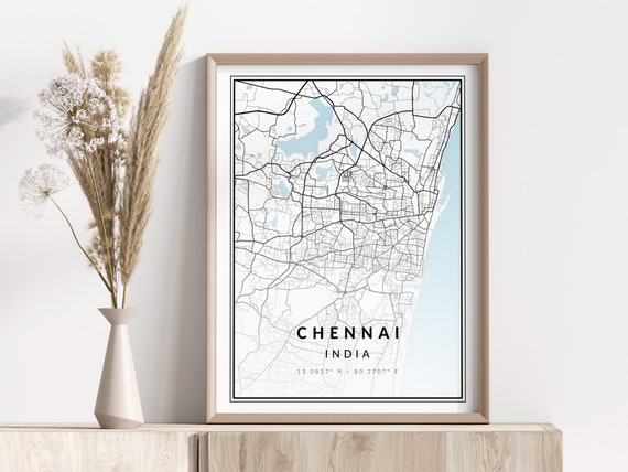 Chennai City Map Print Poster Wall Art Geographic