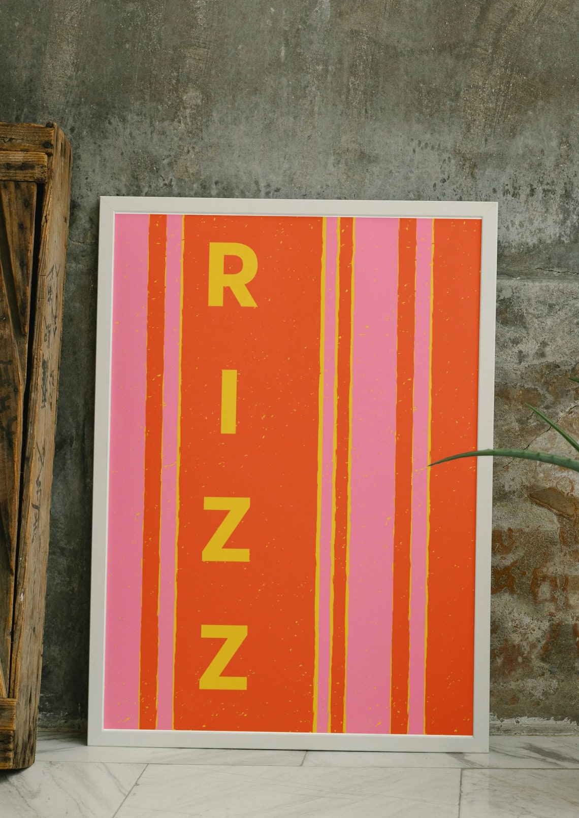 Rizz Bold Vertical Slang Typography Retro Striped Wall Poster