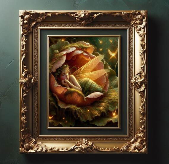 Sleeping Flower Fairy in Blossom Enchanted Garden Fantasy Art Poster