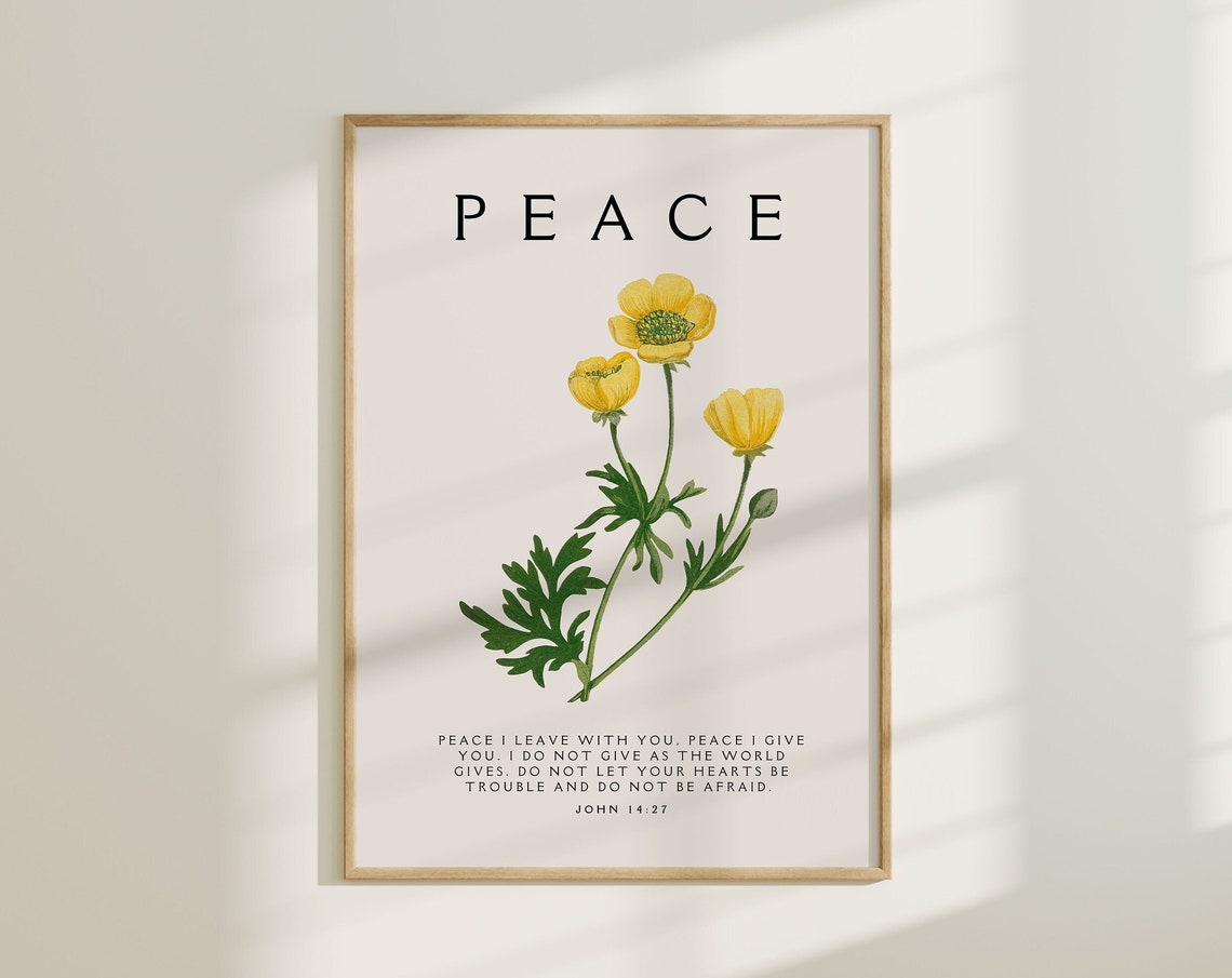 Peace I Leave With You John 14 Botanical Scripture Verse Poster