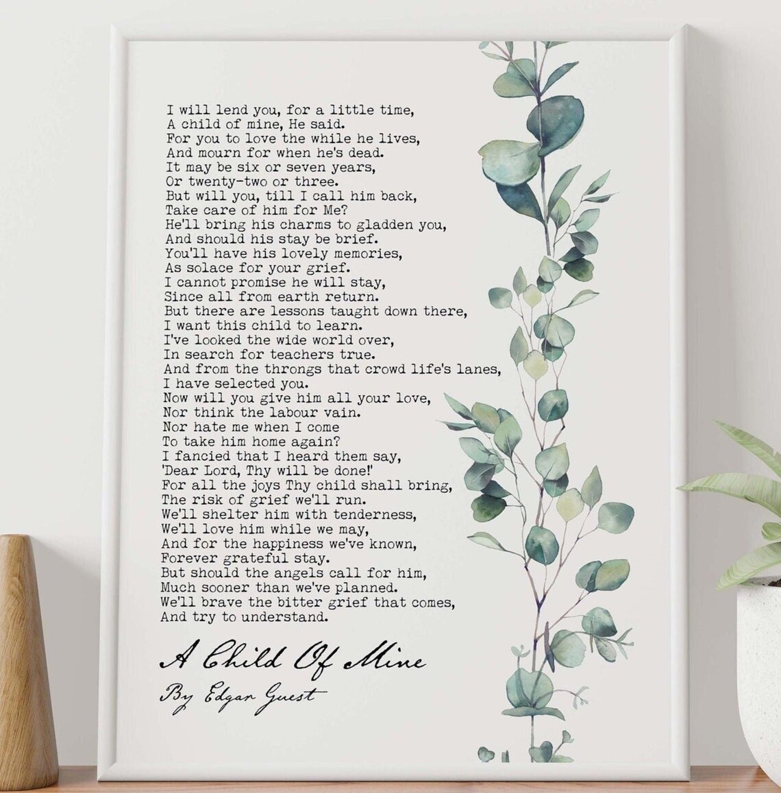 A Child Of Mine Poem Art Print, Mourning Bereavement