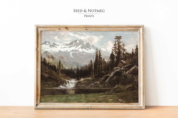Mountain Lake View Landscape Painting Wall Art Vintage Print Wall Art Oil Painting Wall Decor 129