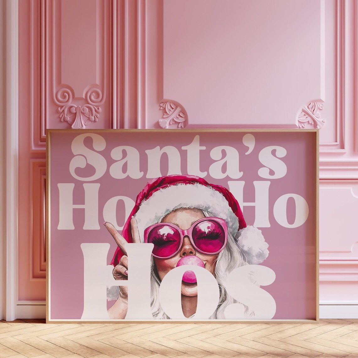 Pink Mrs Claus Santa's Ho Ho Ho Trendy Blush Christmas Quote Poster