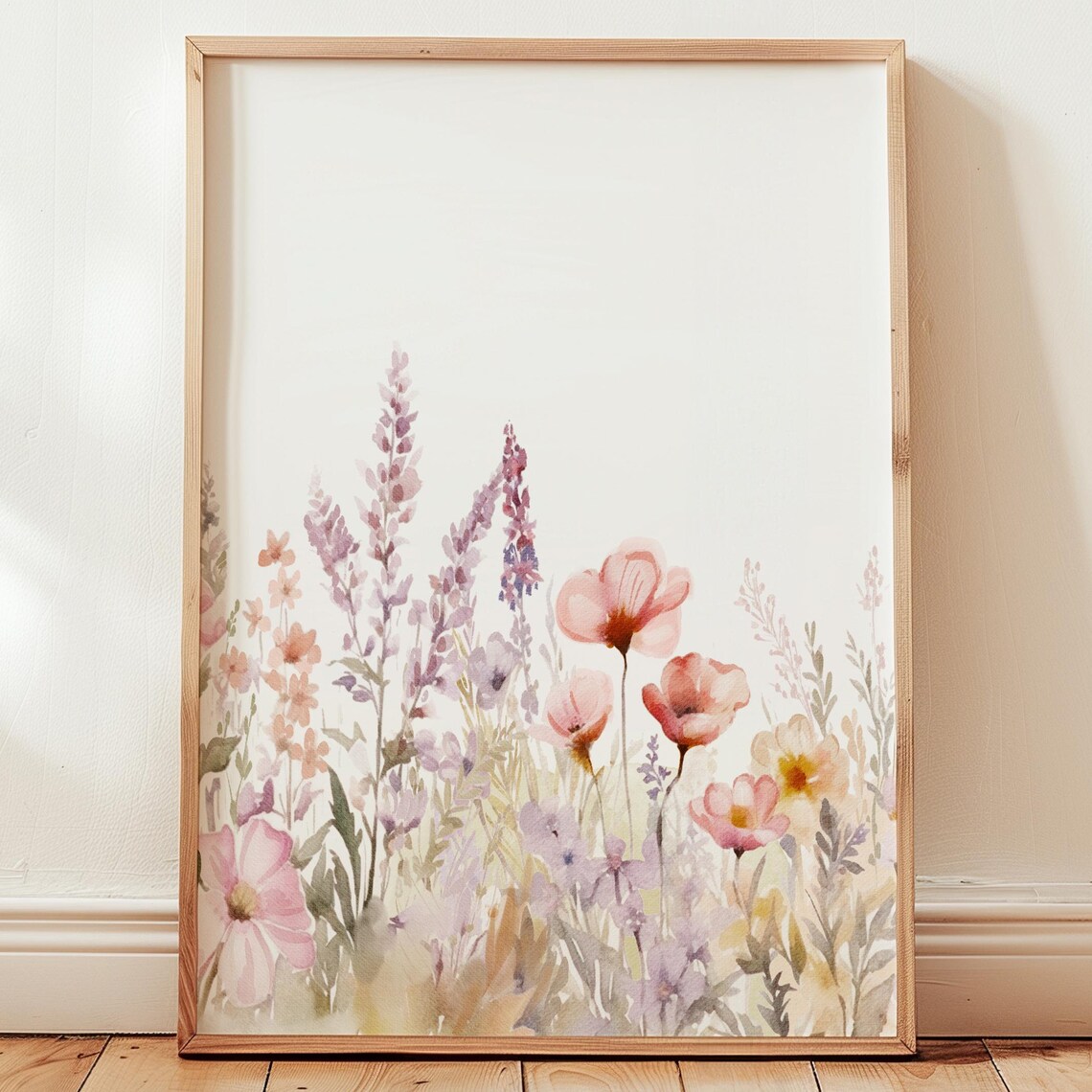 Watercolor Wildflower Meadow Poppies Lavender Botanical Art Poster