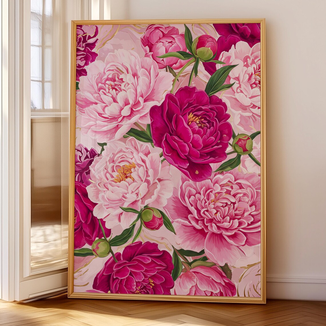 Pink Peonies Print, Modern Colorful Floral Art