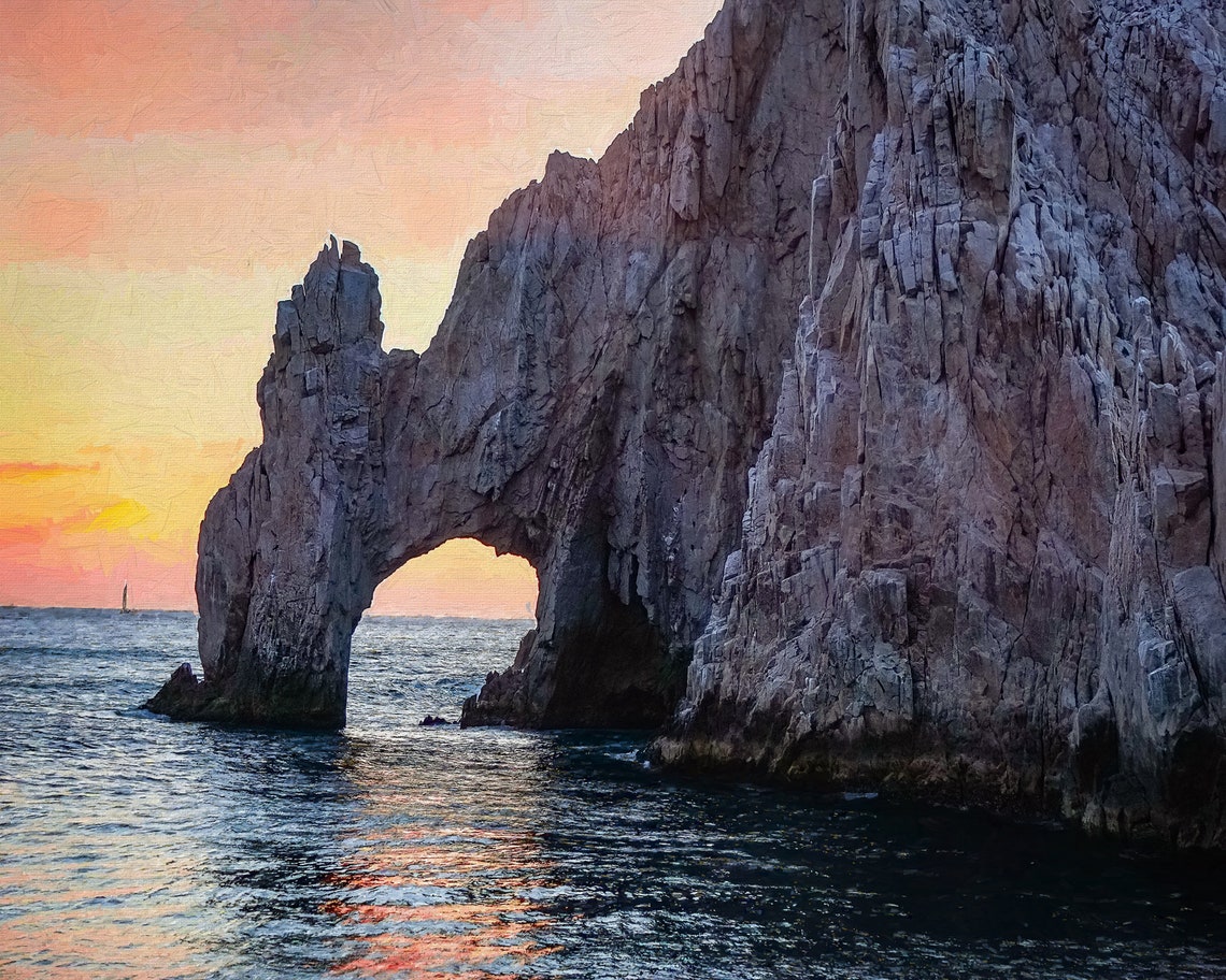 El Arco Rock Arch Glowing At Sunset Cabo San Lucas Seascape Poster