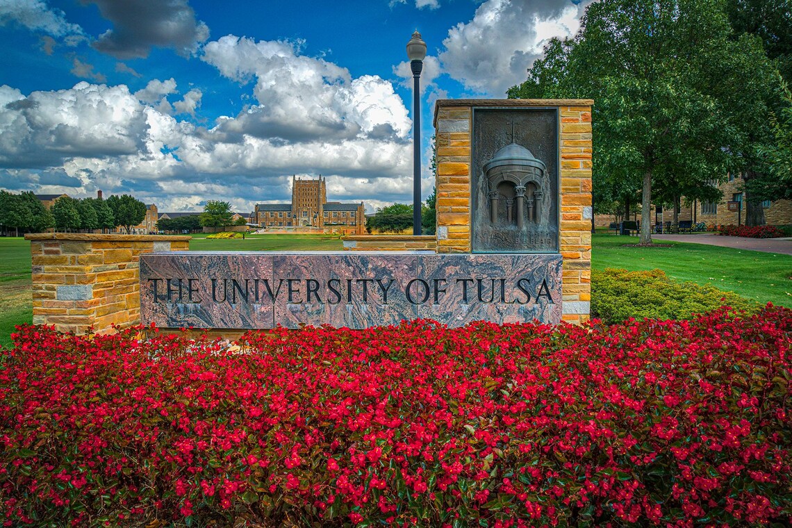 University Of Tulsa Campus Sign Flowers Historic Building Poster