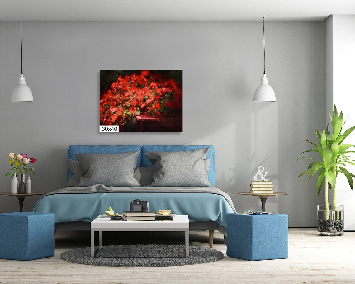 Crimson Red Impatiens Blossoms Impressionist Bold Floral Art Poster - Image 5