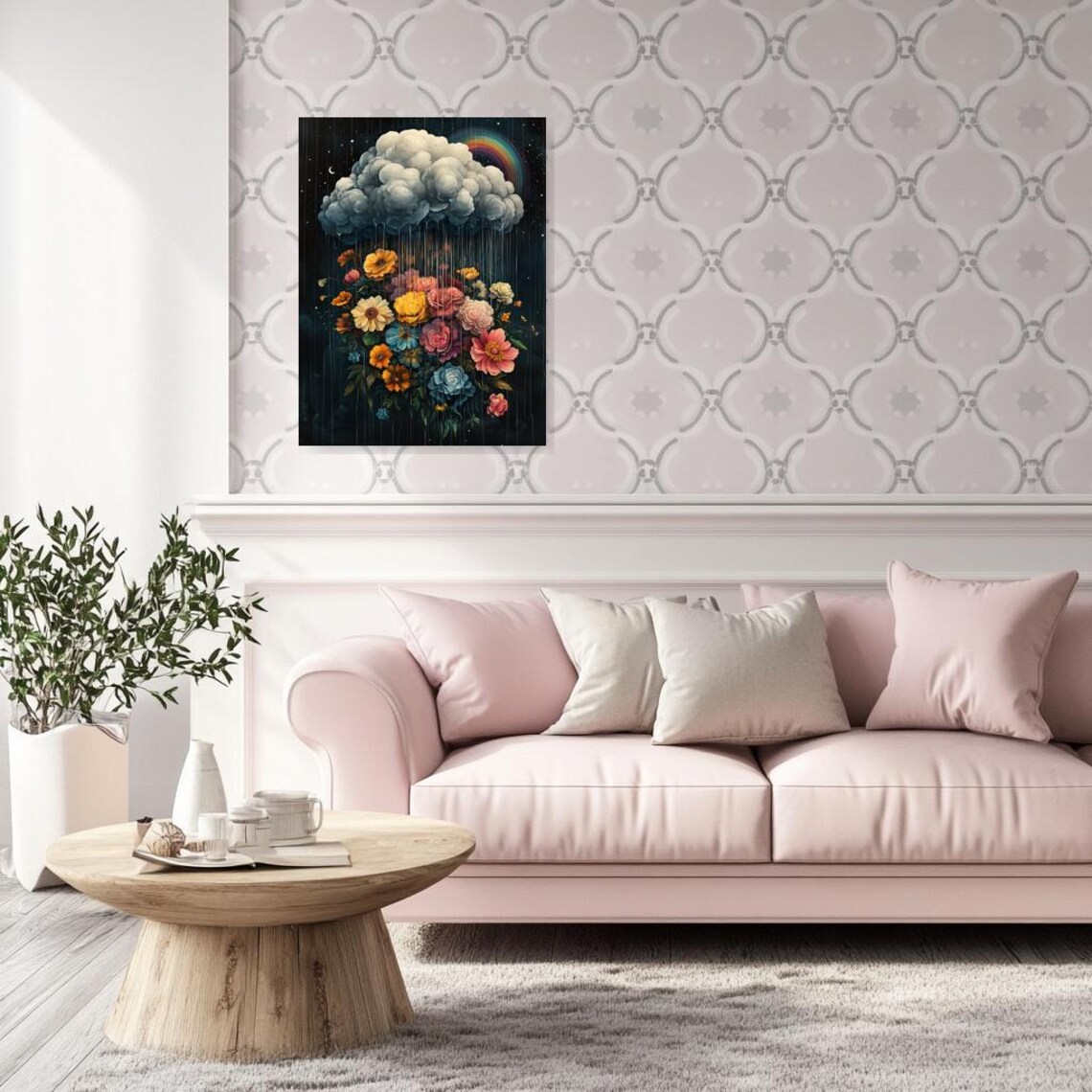 Floral Storm Cloud Night Sky Rainbow Bloom Dreamy Art Poster - Image 3