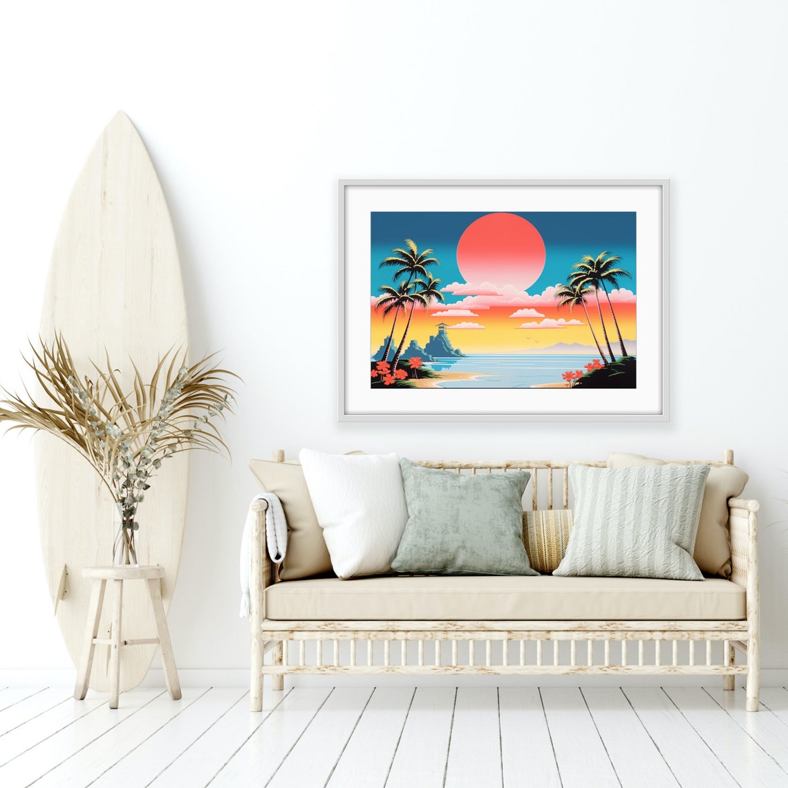 Hiroshi Nagai Style Sunrise Symmetry Art Vibrant Custom Wall Decor In Primary Colors - Image 2