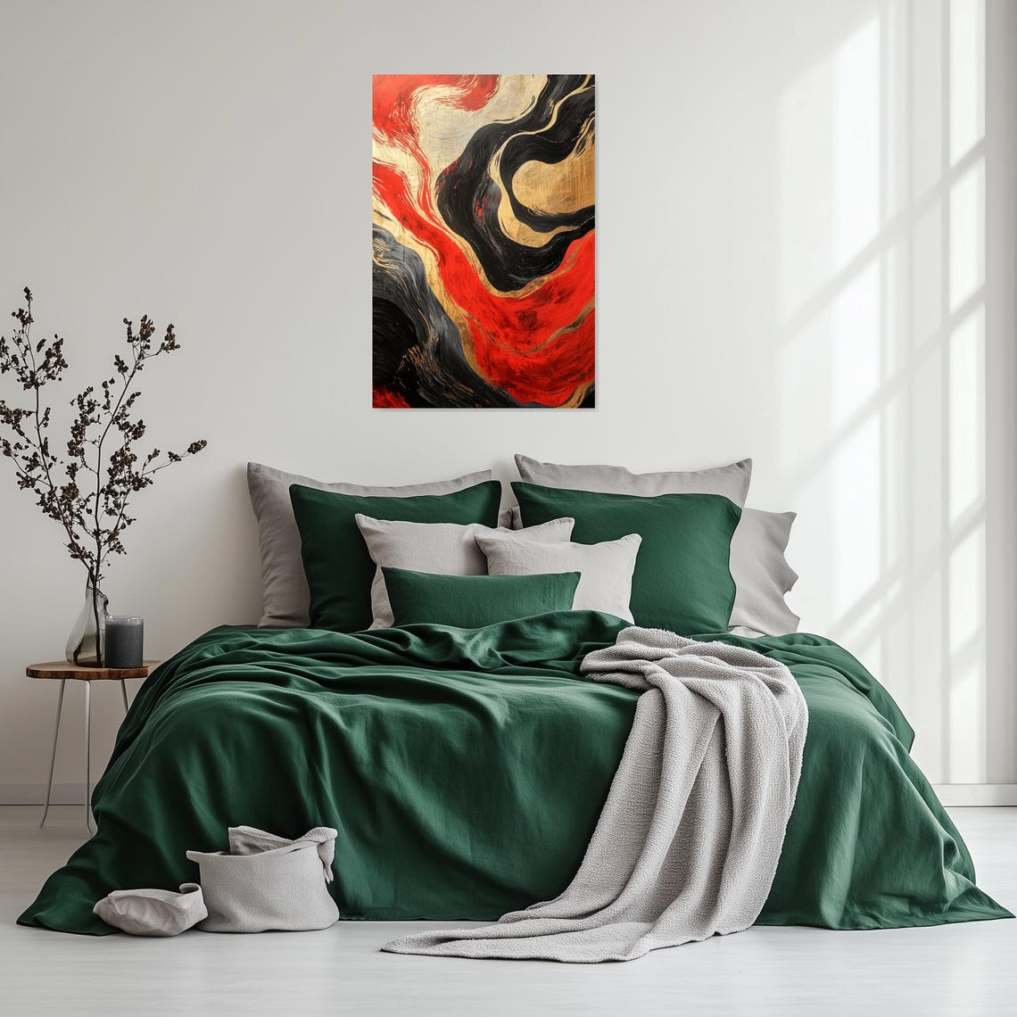Abstract Red Black Gold Swirl Fluid Modern Statement Art Poster - Image 2