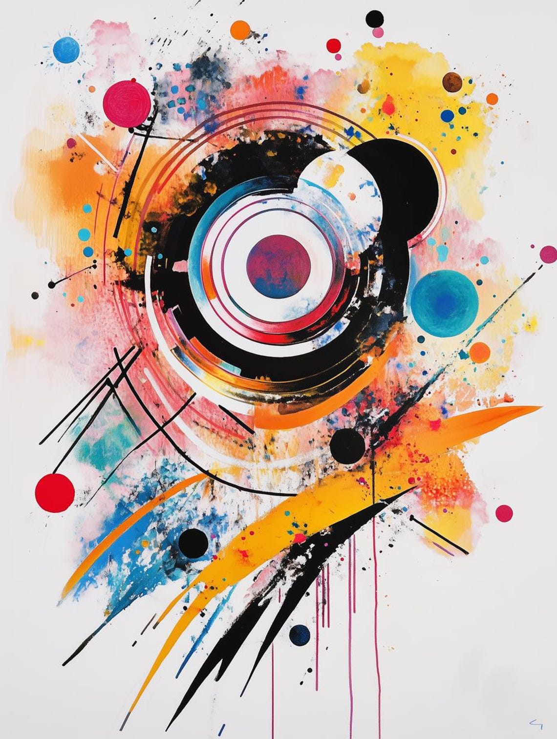 Joyful Colorful Concentric Circles Watercolor Abstract Art Poster