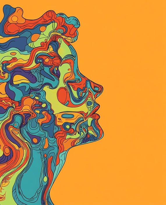 Vibrant Modern Abstract Portrait Print Custom Wall Art Bold Orange Background Eye Catching Home Decor