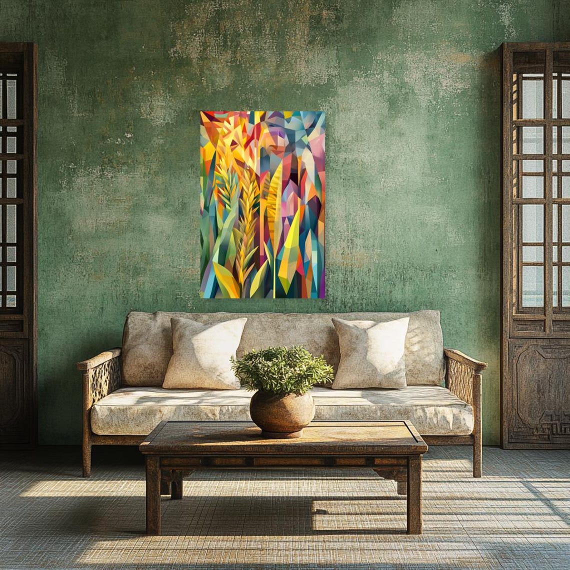 Geometric Abstract Golden Wheat Leaves in Warm Colors Poster - Image 3
