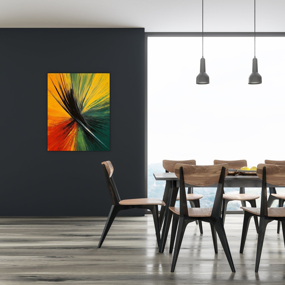 Vibrant Abstract Color Burst Radiating Strokes Black Yellow Red Poster - Image 2