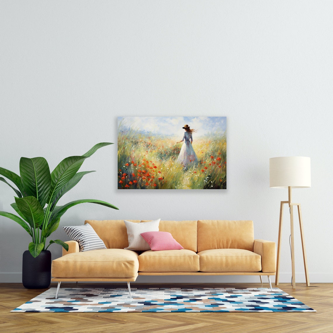 Serene Woman Walking Poppy Field Impressionist Summer Poster - Image 2