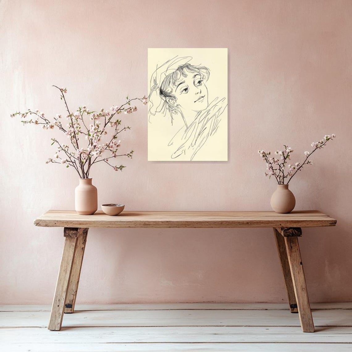 Expressive Woman Portrait in Loose Ink Line Drawing Style Poster - Image 5