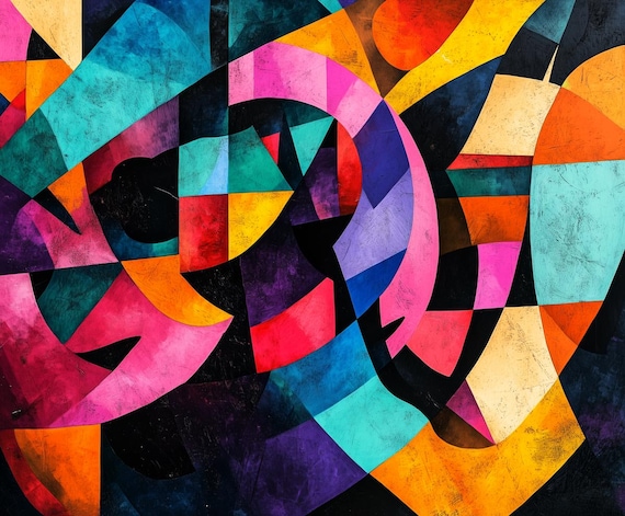 Bold Geometric Abstract Composition With a Pink Arc Motif Poster