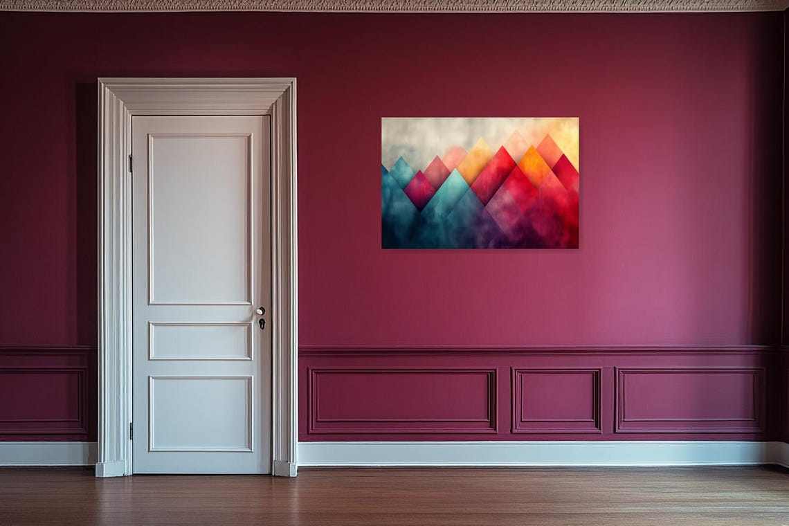 Geometric Mountain Peaks Sunset Colors Abstract Landscape Poster - Image 3
