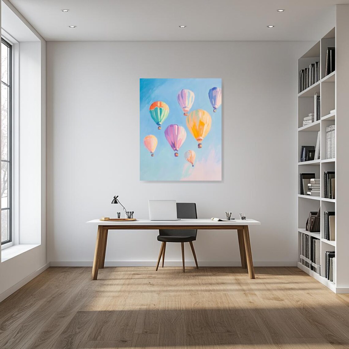 Dreamy Pastel Hot Air Balloons Bright Blue Sky Travel Poster - Image 2