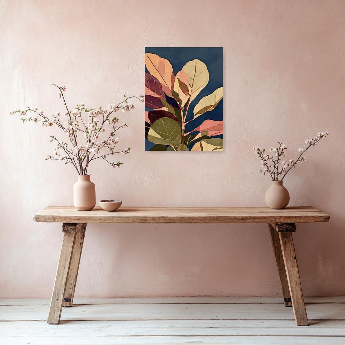 Tropical Leaf Study on a Deep Navy Blue Background Scene Poster - Image 2