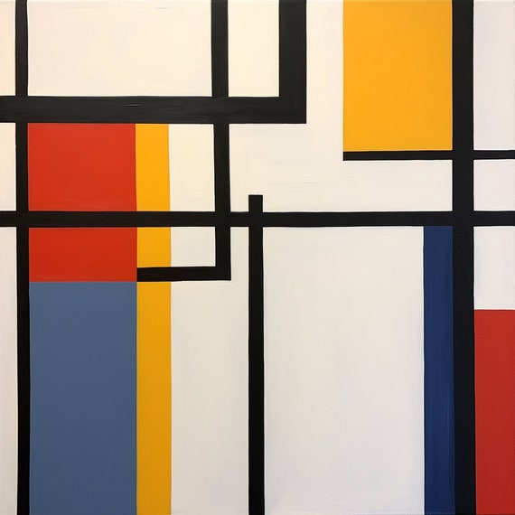 De Stijl Inspired Geometric Wall Art Vibrant Yellow Black Red Blue Prints For Unique Home Decor