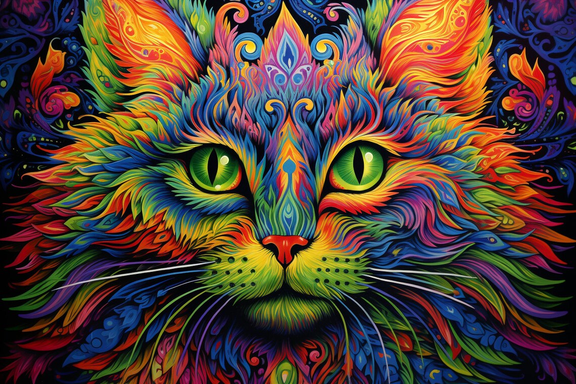 Psychedelic Cat With Mesmerizing Green Eyes