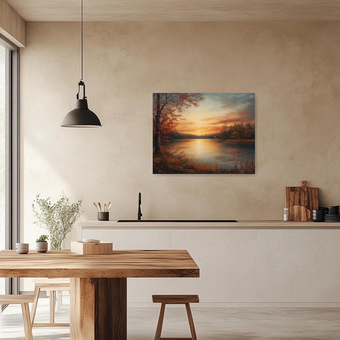 Autumn Sunset, Impressionism Tranquil Landscape Art Print - Image 3