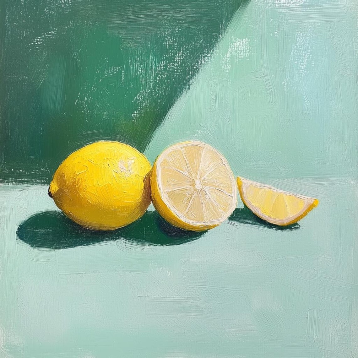 Lemon Still Life Print In Impressionist Style Bright Yellow Citrus Wall Art Home Decor