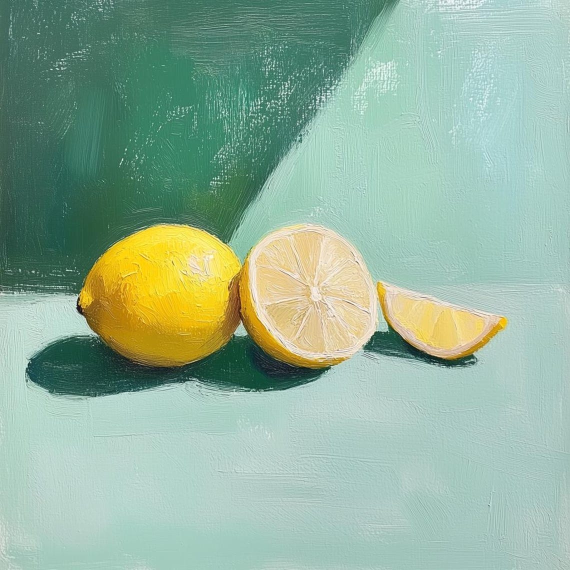 Zesty Fresh Yellow Lemons Green Background Still Life Poster