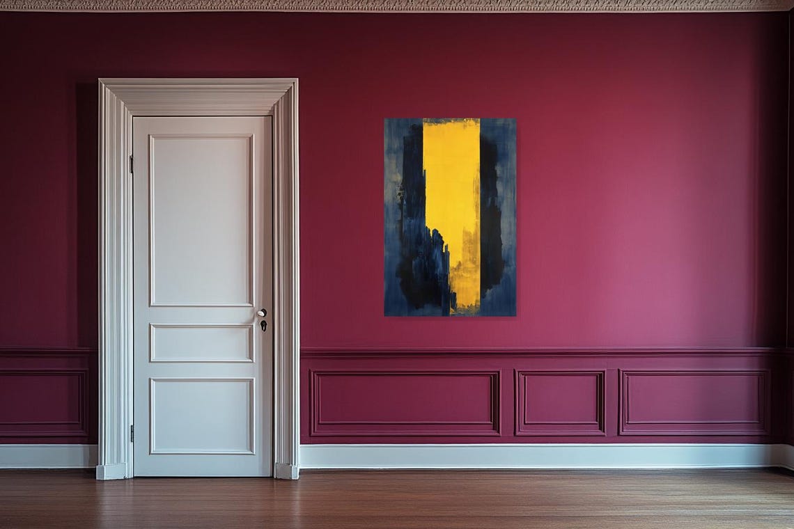 Bold Yellow Light Abstract Between Deep Navy Blue Strokes Poster - Image 3